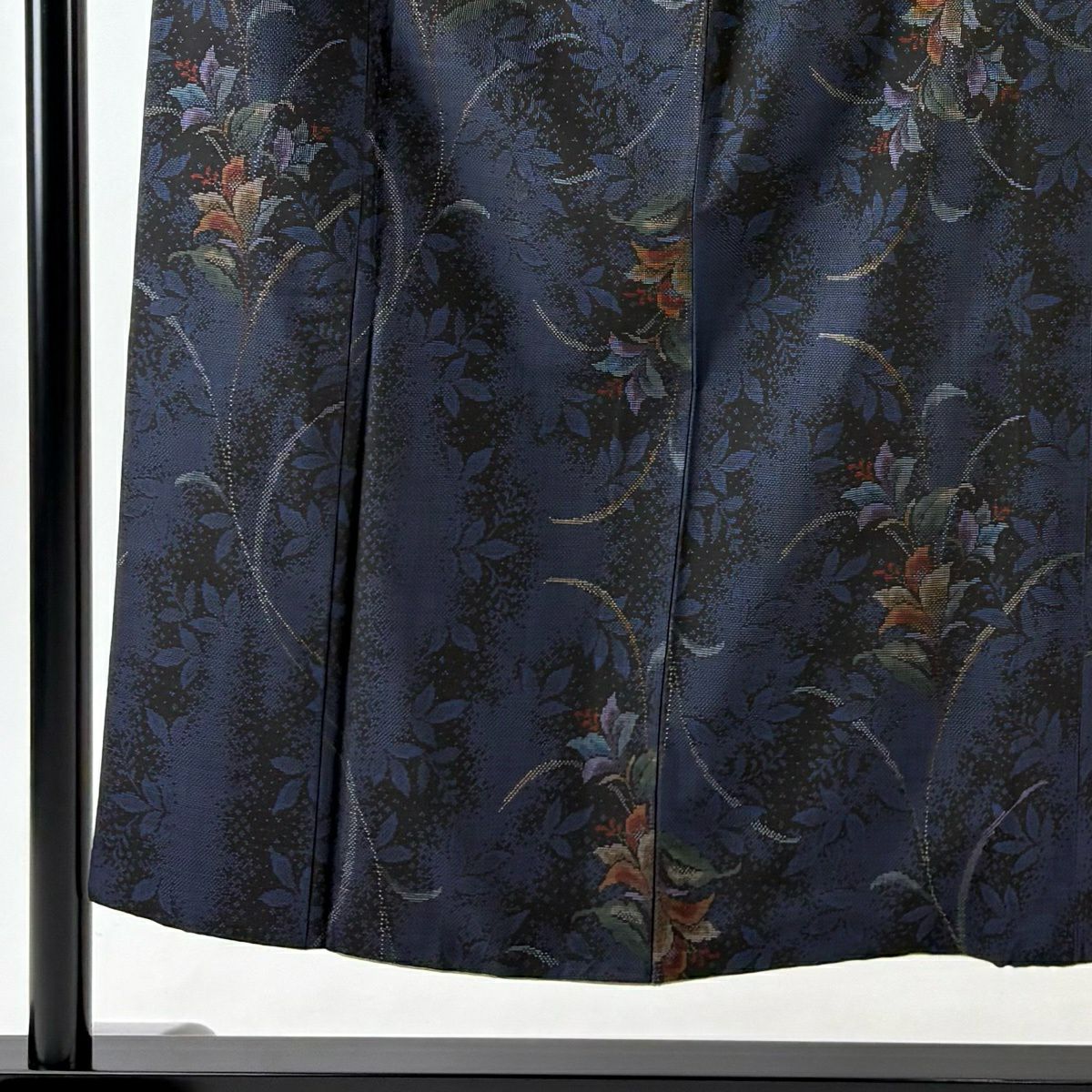 紬織 身長152.5cm 袖長63cm S 雙層 草花紋紋 輪廓 深藍 純蠶絲 優品級