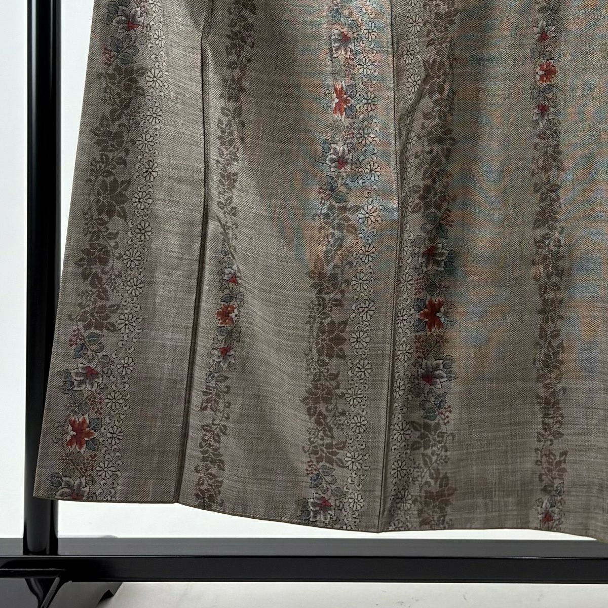 【美品】 紬織 身長154.5cm 袖長63.5cm S 雙層 草花紋 茶 純蠶絲 秀品級
