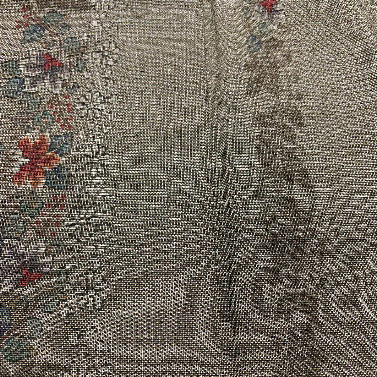 【美品】 紬織 身長154.5cm 袖長63.5cm S 雙層 草花紋 茶 純蠶絲 秀品級