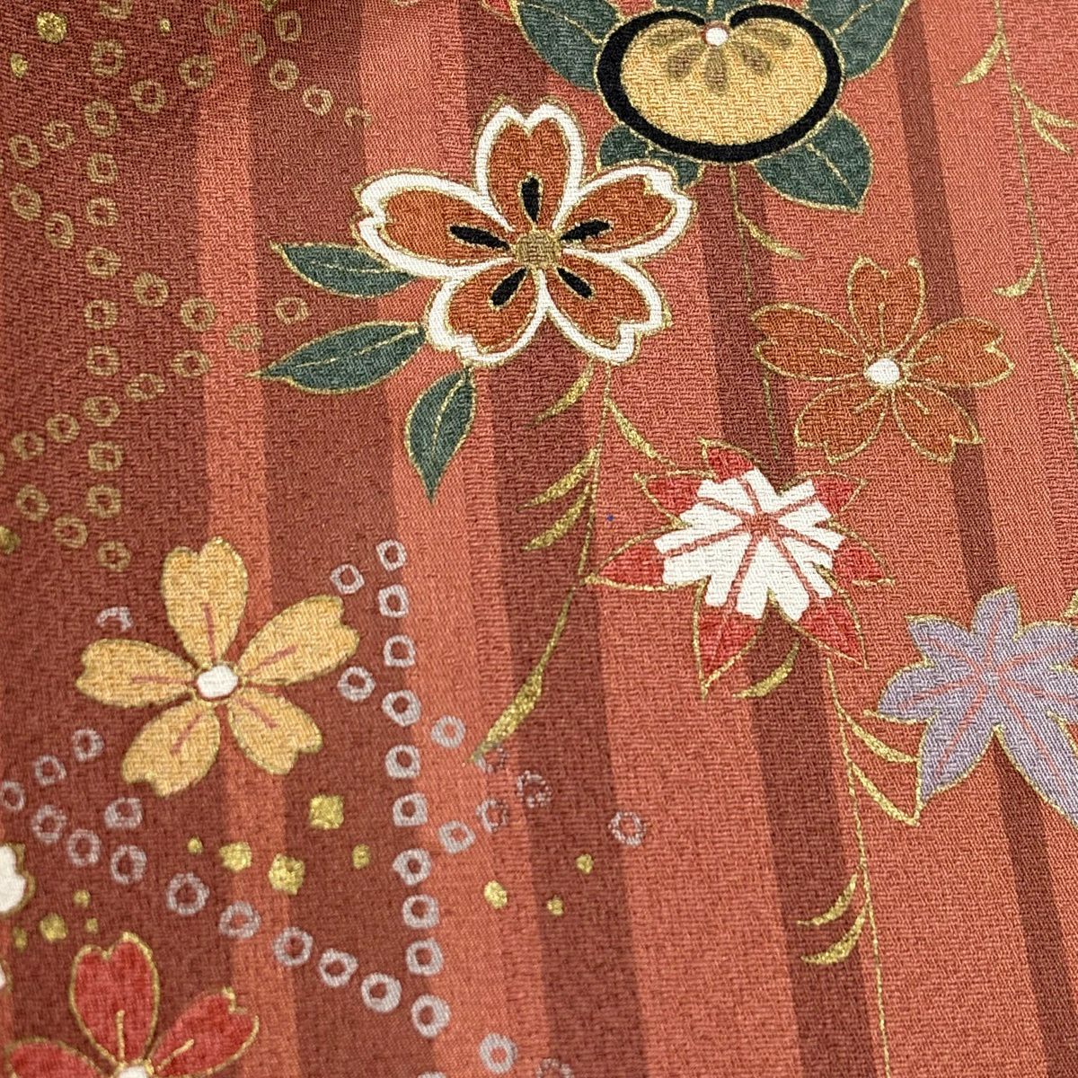 訪問服 身長161.5cm 袖長62.5cm S 雙層 櫻花 縞紋 金彩裝飾 漸層 紅茶 純蠶絲 優品級