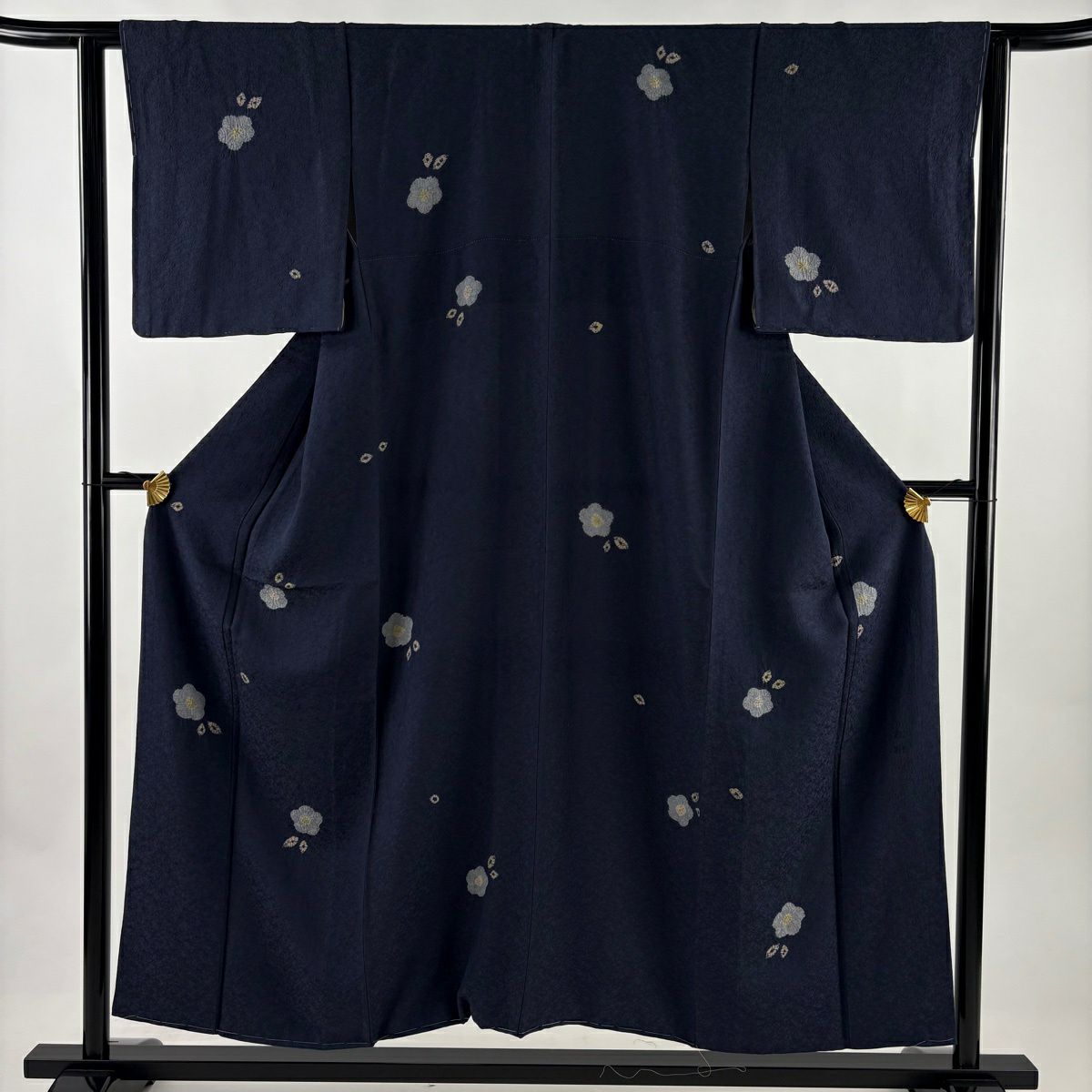 【美品】 小紋 身長153cm 袖長62.5cm S 雙層 落款あり 櫻花 地紋 絞染 青紫 純蠶絲 秀品級