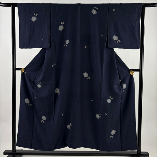 【美品】 小紋 身長153cm 袖長62.5cm S 雙層 落款あり 櫻花 地紋 絞染 青紫 純蠶絲 秀品級
