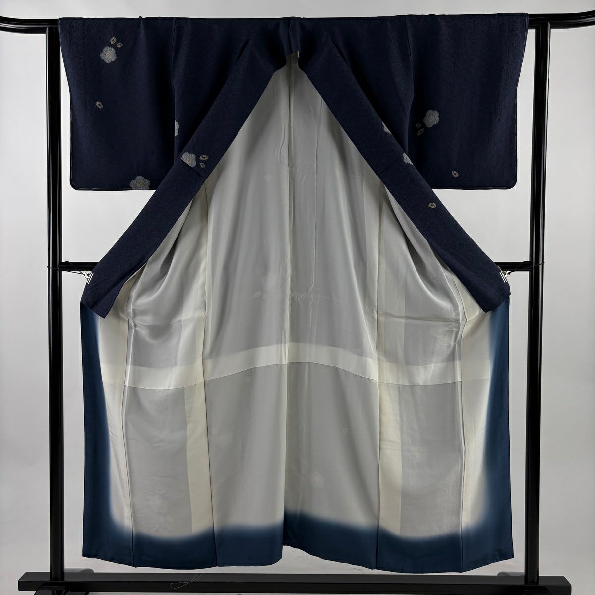 【美品】 小紋 身長153cm 袖長62.5cm S 雙層 落款あり 櫻花 地紋 絞染 青紫 純蠶絲 秀品級