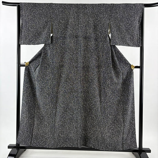 【美品】 小紋 身長157.5cm 袖長64.5cm M 雙層 幾何學圖案 黑 純蠶絲 秀品級