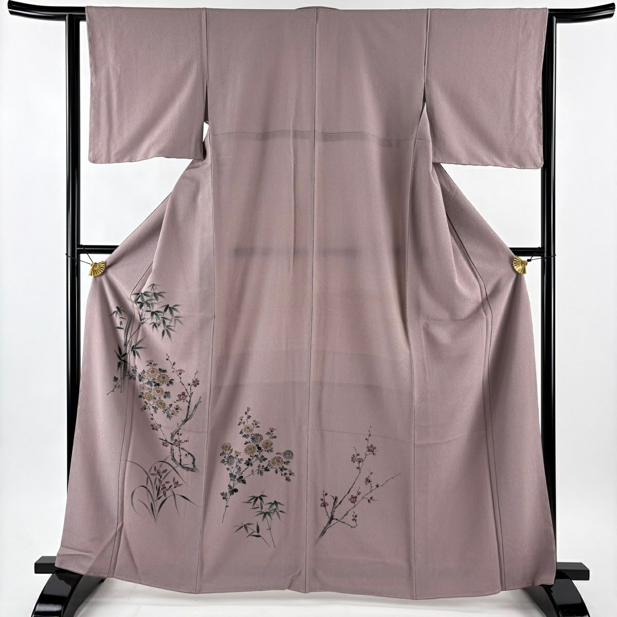 付下 身長165cm 袖長62.5cm S 雙層 英 竹子 枝梅花 縮緬 灰紫 化纖 秀品級