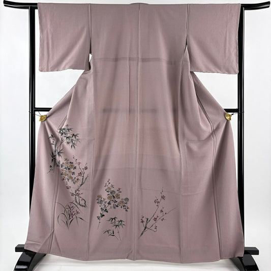 付下 身長165cm 袖長62.5cm S 雙層 英 竹子 枝梅花 縮緬 灰紫 化纖 秀品級