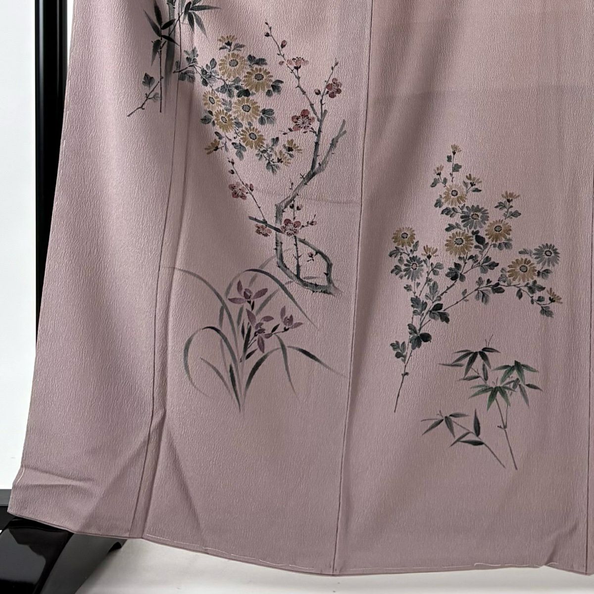 付下 身長165cm 袖長62.5cm S 雙層 英 竹子 枝梅花 縮緬 灰紫 化纖 秀品級