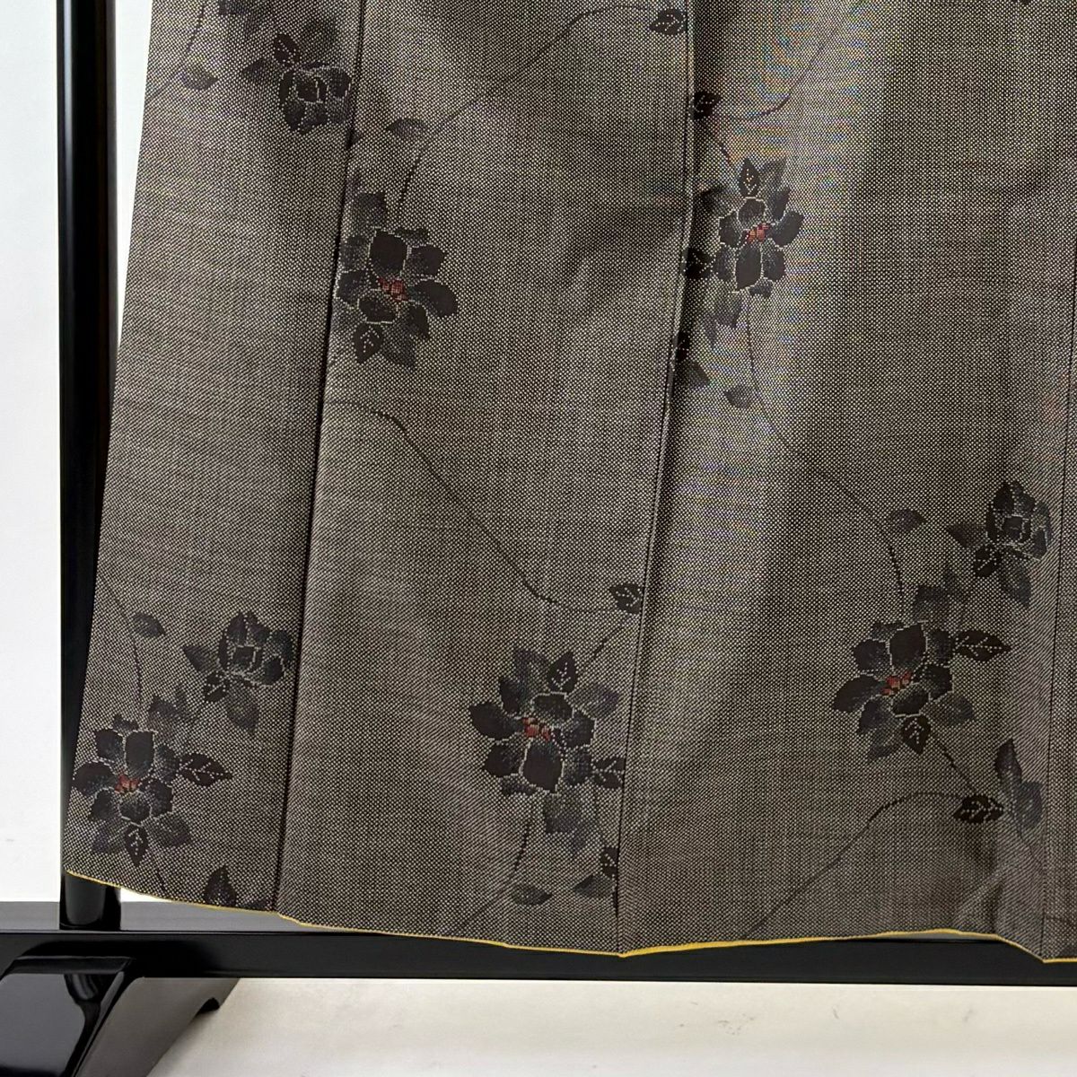 紬織 身長159.5cm 袖長64cm M 雙層 草花紋紋 焦茶 純蠶絲 秀品級