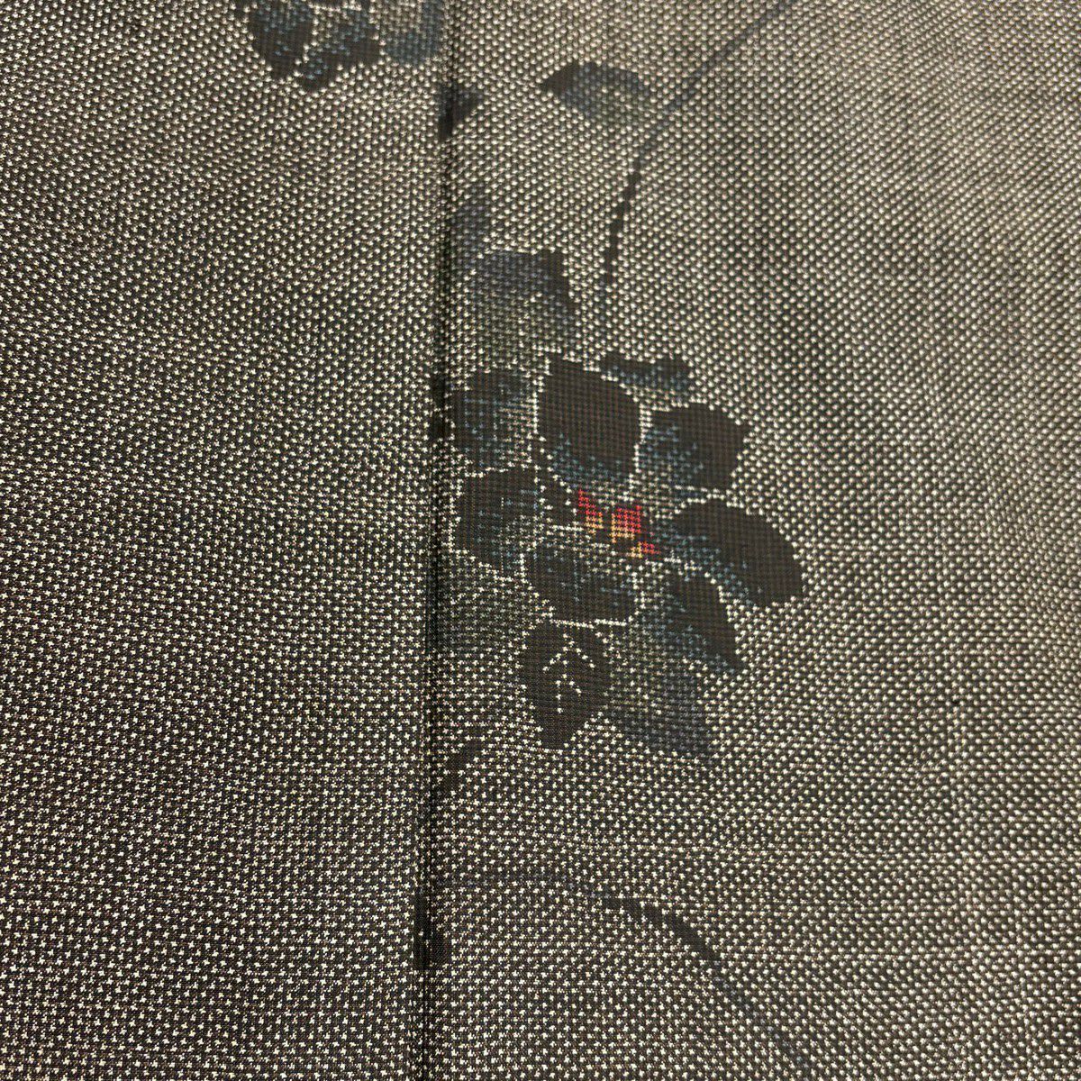 紬織 身長159.5cm 袖長64cm M 雙層 草花紋紋 焦茶 純蠶絲 秀品級