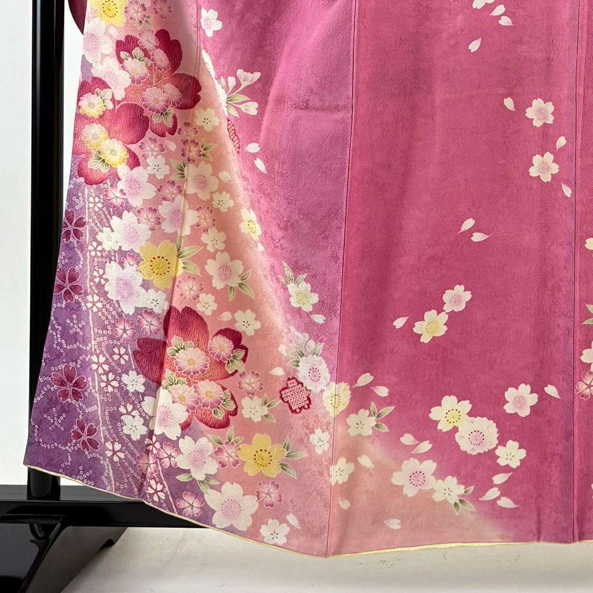 振袖禮服 身長160cm 袖長63.5cm S 雙層 櫻花 疋田 金銀彩 漸層 粉紅 純蠶絲 優品級