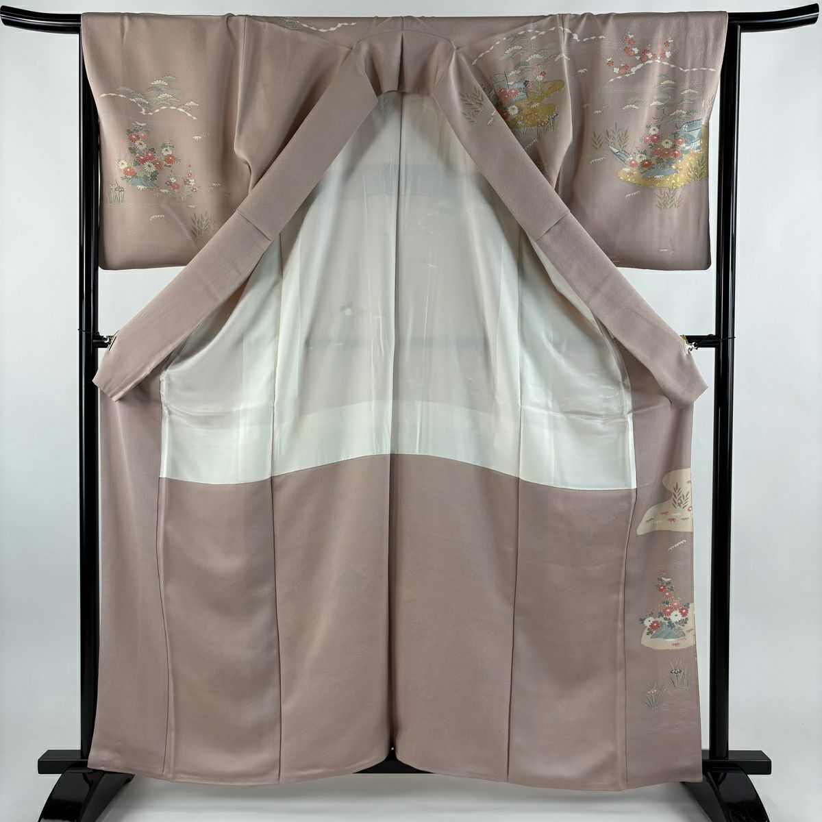 訪問服 身長160.5cm 袖長66cm M 雙層 家屋 菊花 金絲 金銀彩 淺粉色 純蠶絲 優品級 一個紋