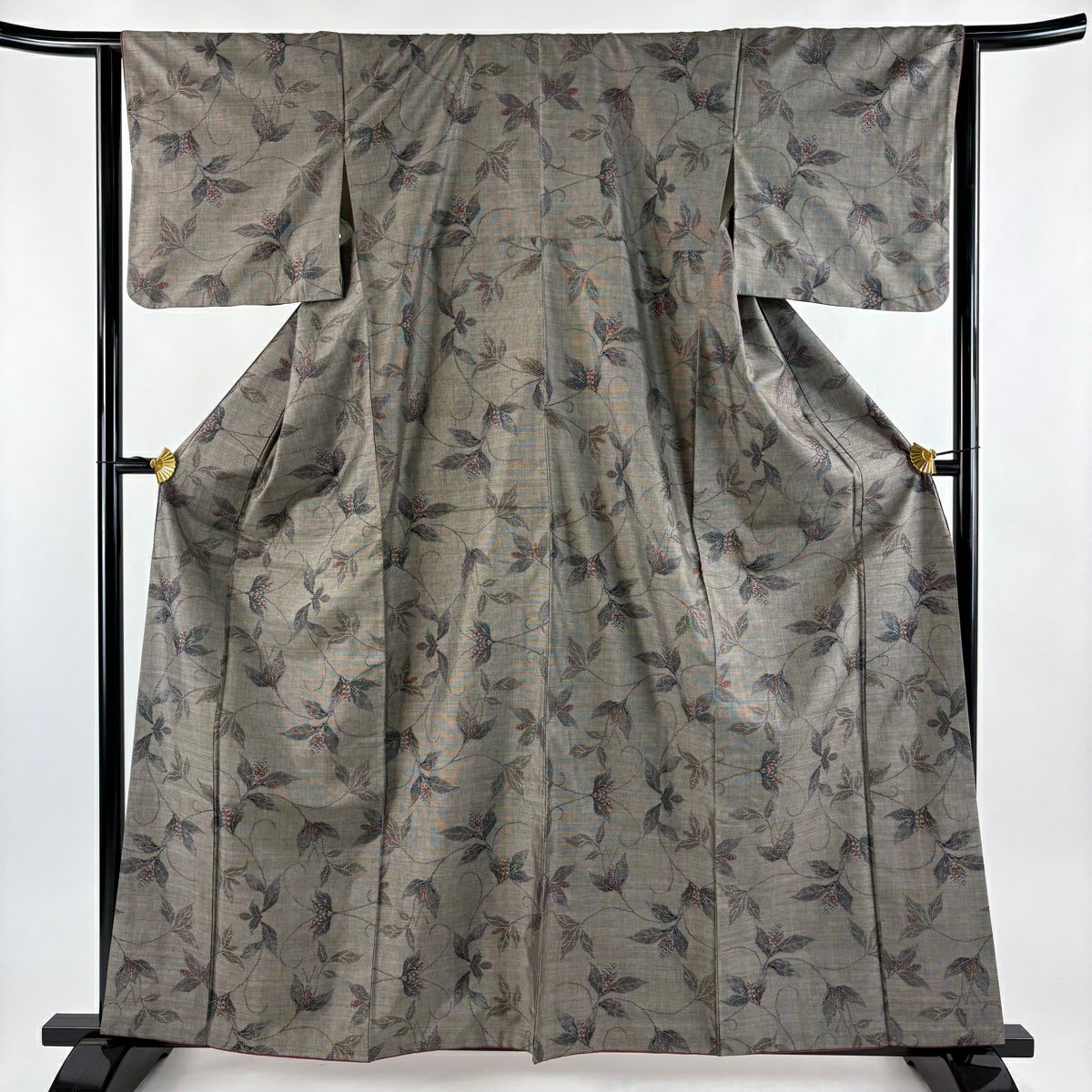 【美品】 紬織 身長161.5cm 袖長63.5cm S 雙層 葉與果 灰茶 純蠶絲 秀品級