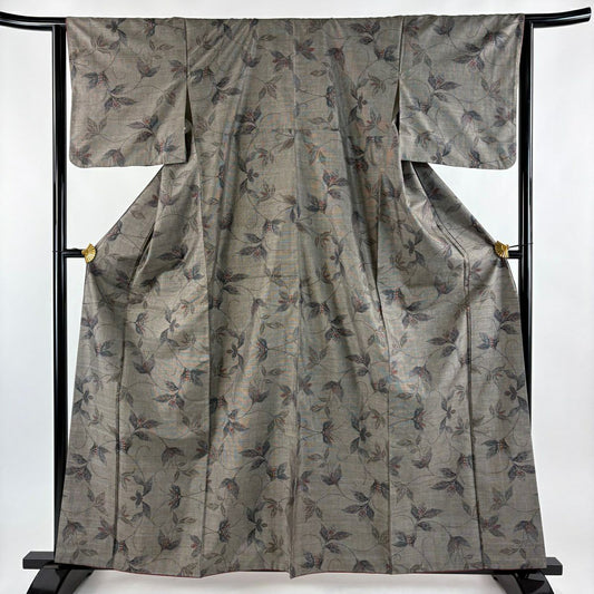 【美品】 紬織 身長161.5cm 袖長63.5cm S 雙層 葉與果 灰茶 純蠶絲 秀品級