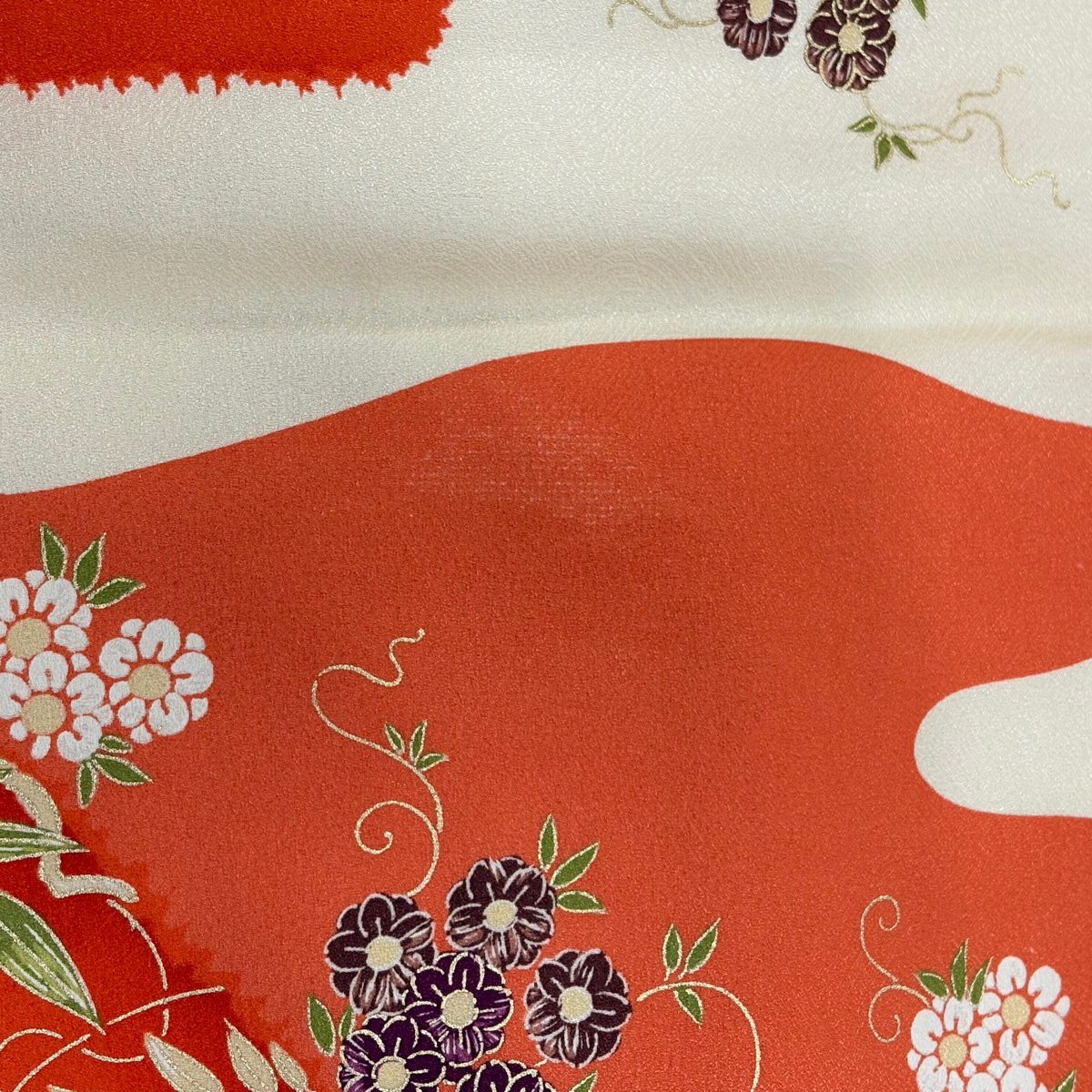 【美品】振袖禮服 身長165.5cm 袖長65cm M 雙層 御所車 草花紋 金絲 金銀彩 橙色 純蠶絲 秀品級