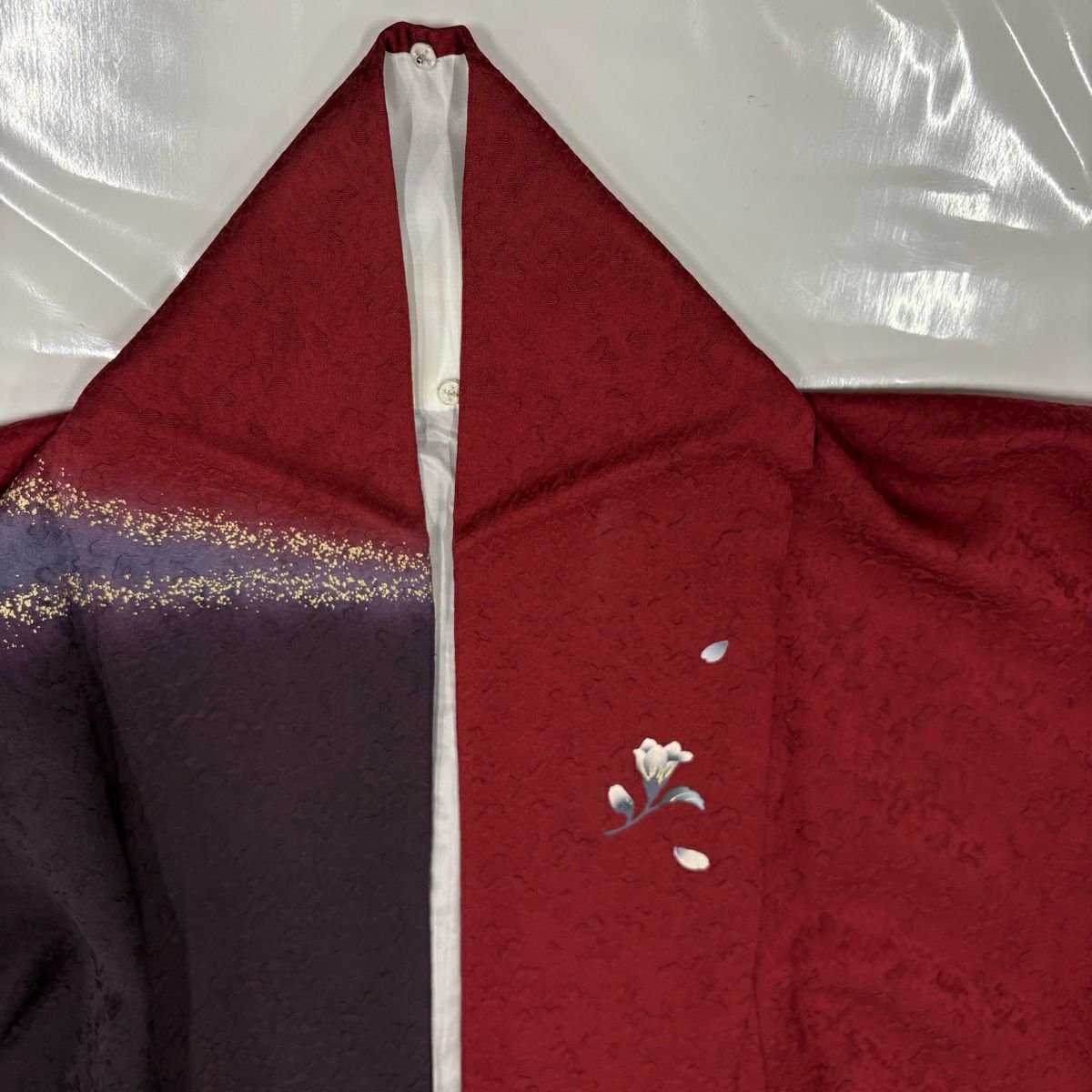 振袖禮服 身長166.5cm 袖長67.5cm L 雙層 大和 草花紋紋 拉麵彩 金銀彩 紅 純蠶絲 優品級
