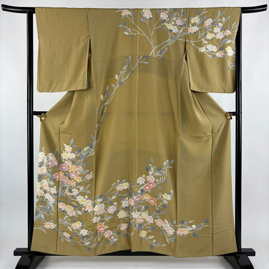 訪問服 身長157.5cm 袖長63.5cm S 雙層 落款有 枝花 漸層 黃土 純蠶絲 優品級