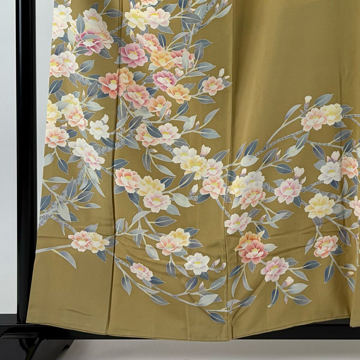 訪問服 身長157.5cm 袖長63.5cm S 雙層 落款有 枝花 漸層 黃土 純蠶絲 優品級