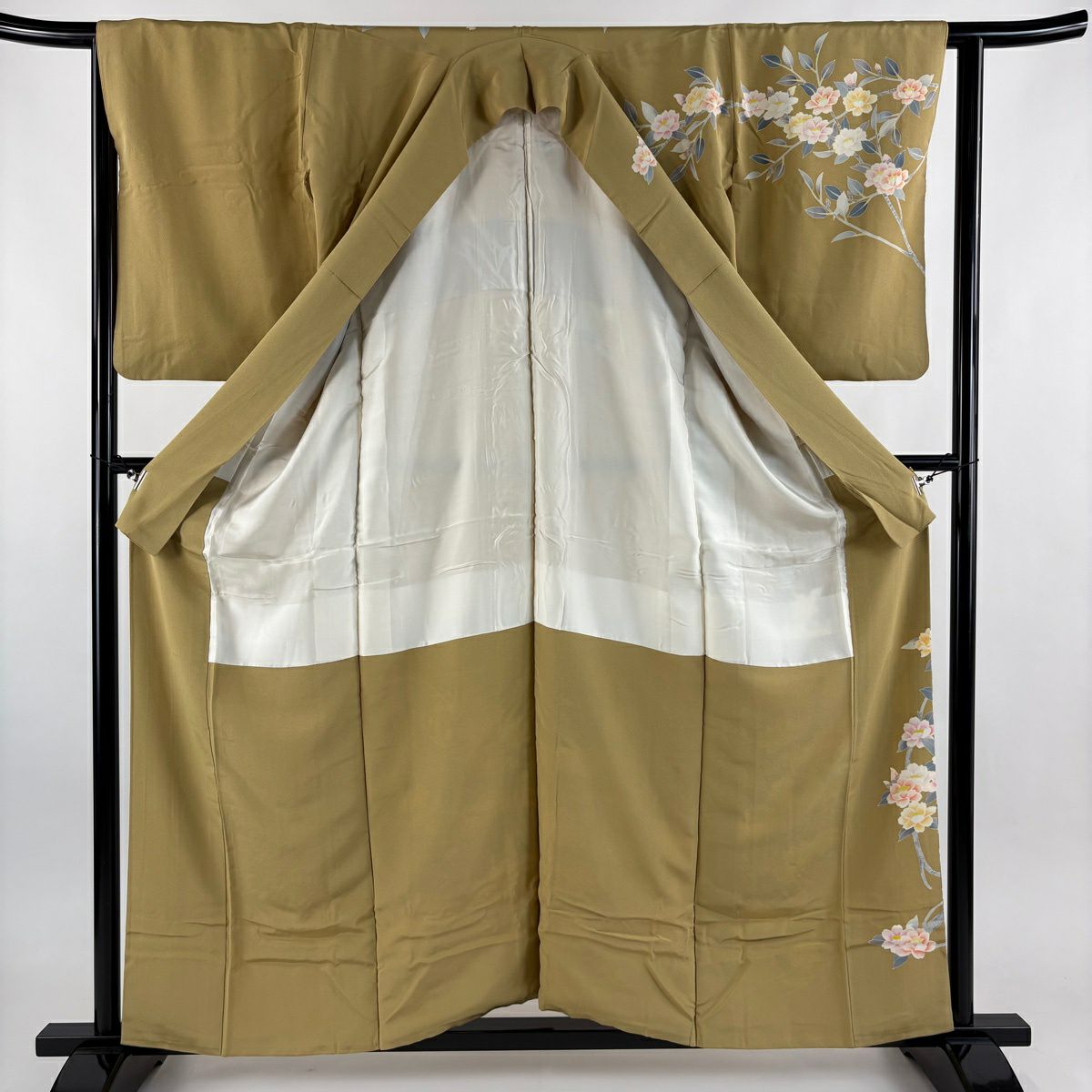 訪問服 身長157.5cm 袖長63.5cm S 雙層 落款有 枝花 漸層 黃土 純蠶絲 優品級