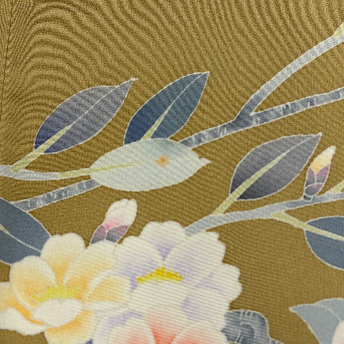 訪問服 身長157.5cm 袖長63.5cm S 雙層 落款有 枝花 漸層 黃土 純蠶絲 優品級