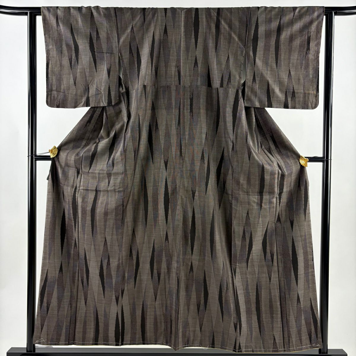 【美品】 紬織 身長157cm 袖長61.5cm S 雙層 幾何學圖案 焦茶 純蠶絲 秀品級