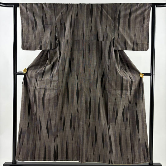 【美品】 紬織 身長157cm 袖長61.5cm S 雙層 幾何學圖案 焦茶 純蠶絲 秀品級