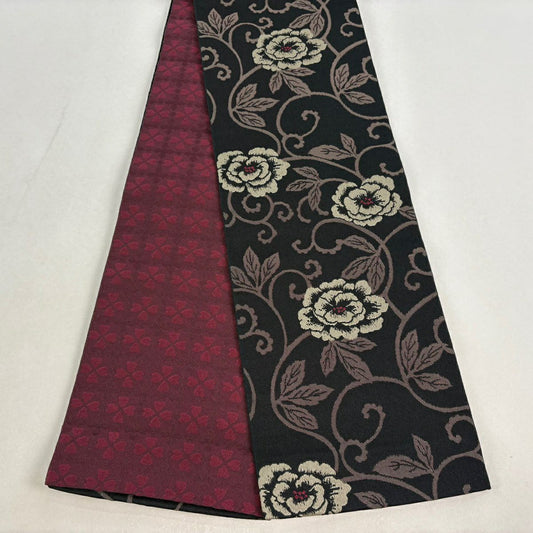 【美品】半幅帶 優品級 花唐草紋 焦茶 化纖