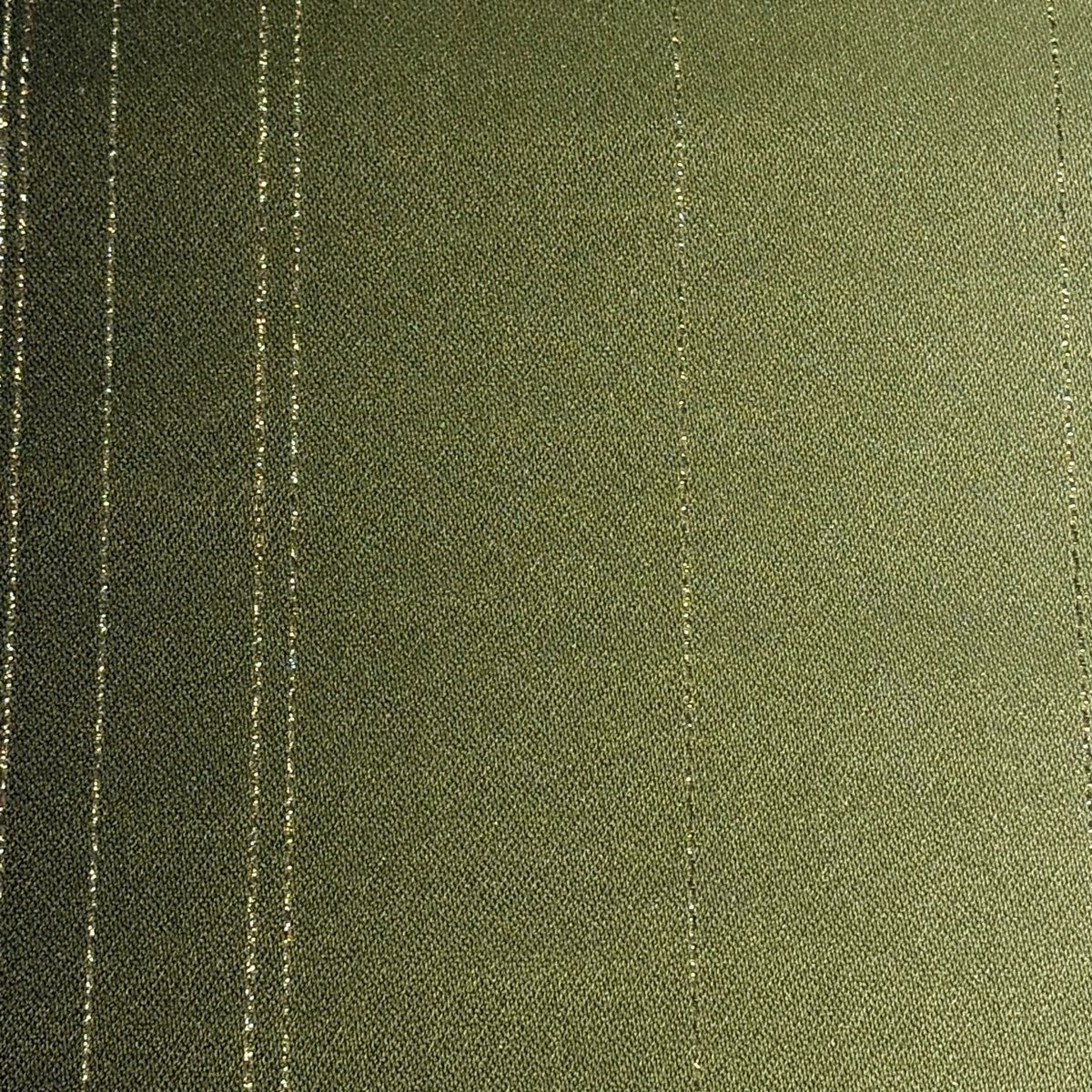 【美品】半幅帶 優品級 縞 金金箔 鶯 綠 化纖
