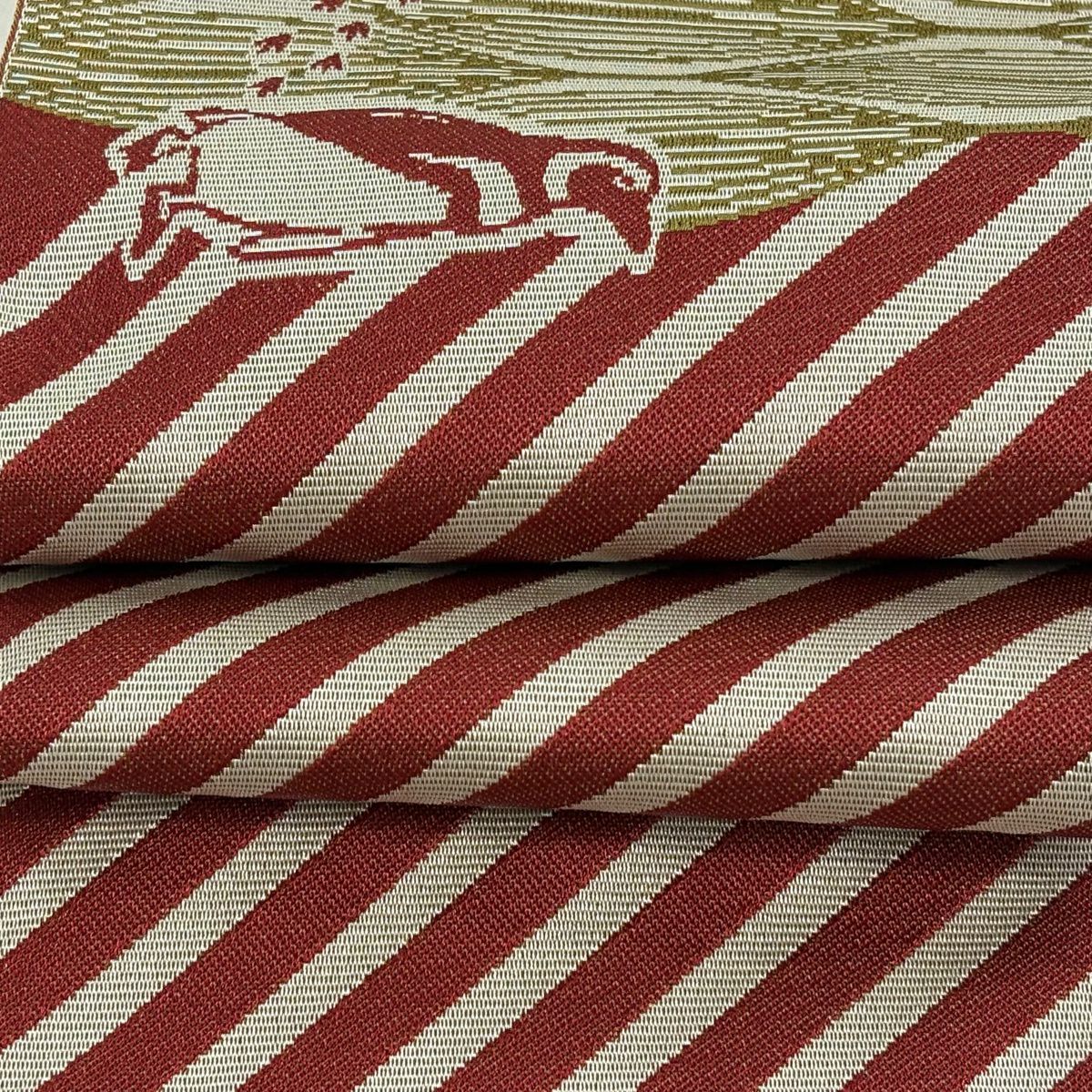 【美品】半幅帶 優品級 企鵝 斜紋 山吹茶 化纖