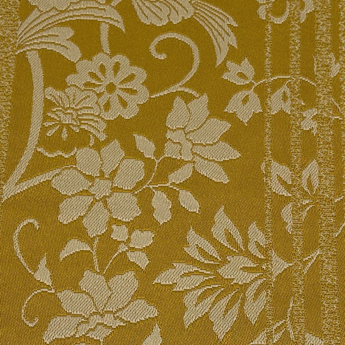 【美品】半幅帶 優品級 花唐草紋 縞 山吹 化纖