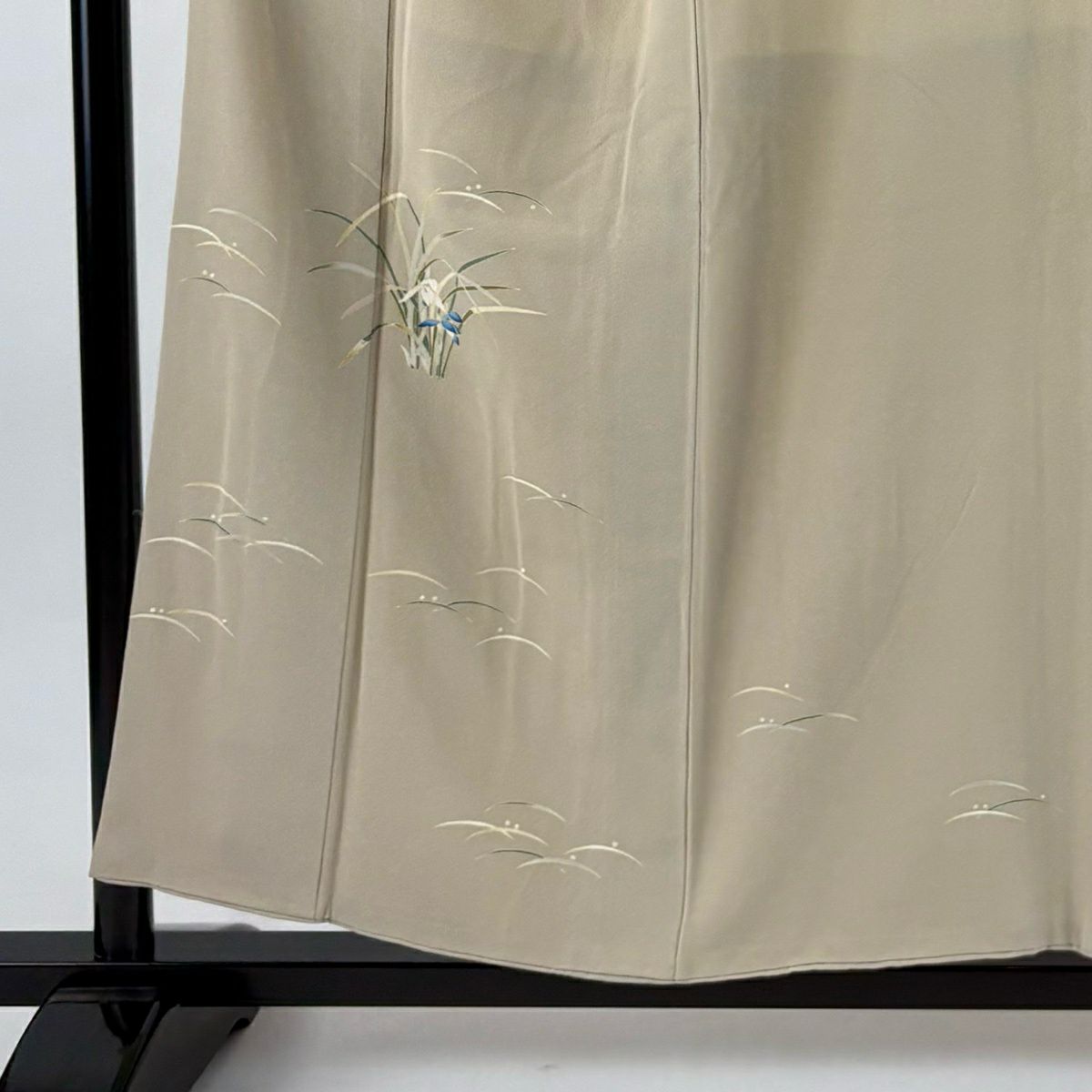 付下 身長154cm 袖長65.5cm M 雙層 柿本市郎 落款あり 露芝 草花紋紋 米色 純蠶絲 逸品級