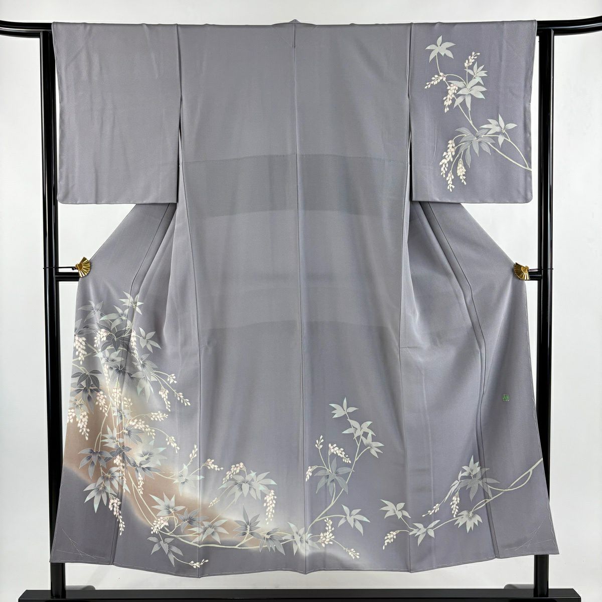 訪問服 身長150cm 袖長63cm S 雙層 小田美知代 加賀友禪 落款あり 草花紋紋 漸變 灰紫 純蠶絲 逸品級