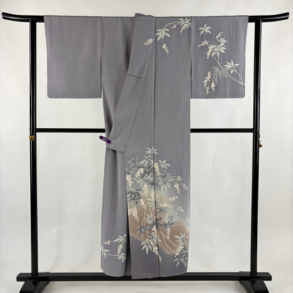 訪問服 身長150cm 袖長63cm S 雙層 小田美知代 加賀友禪 落款あり 草花紋紋 漸變 灰紫 純蠶絲 逸品級