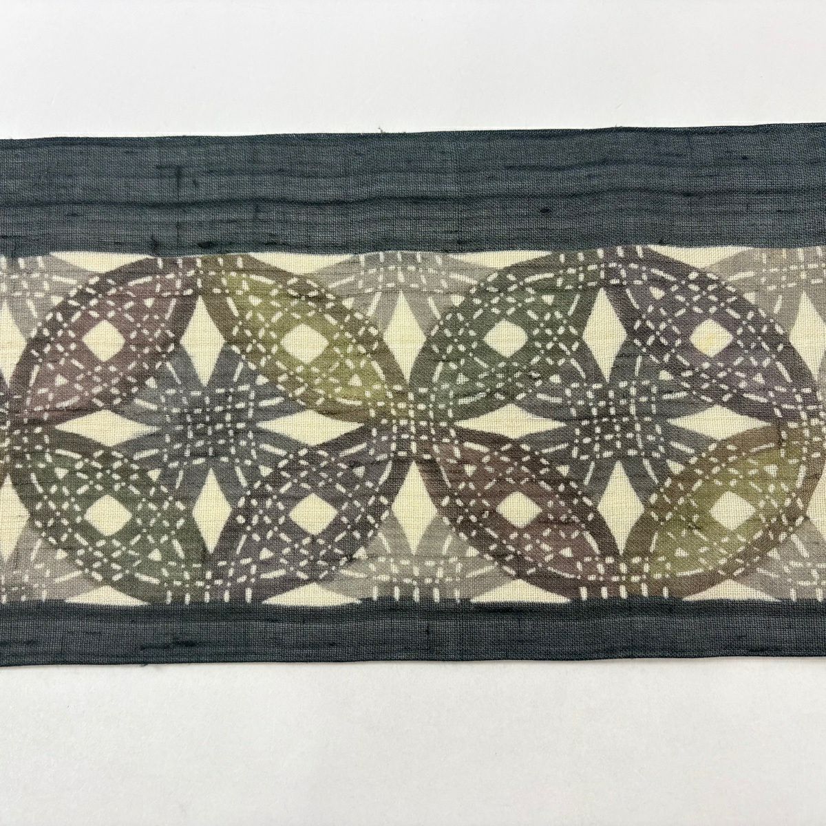 【美品】名古屋帶 名品級 夏帶 紬織織 幾何圖案 深藍 純蠶絲