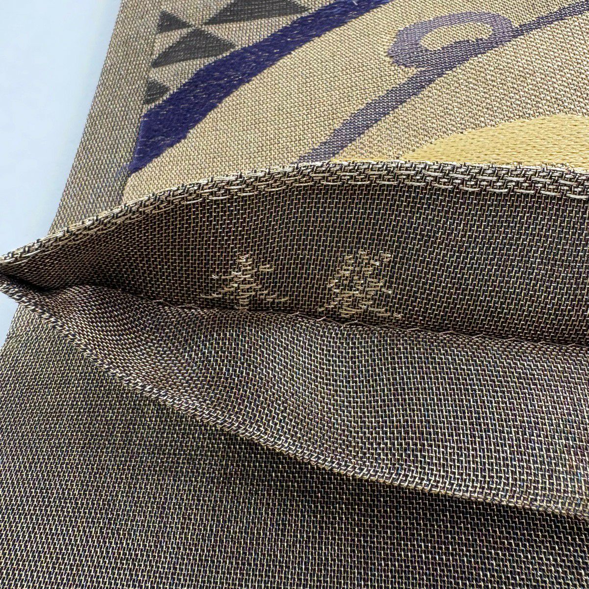 【美品】 袋帶 名品級 本袋 波頭 鱗紋 金絲 刺繡 金茶 六通 純蠶絲