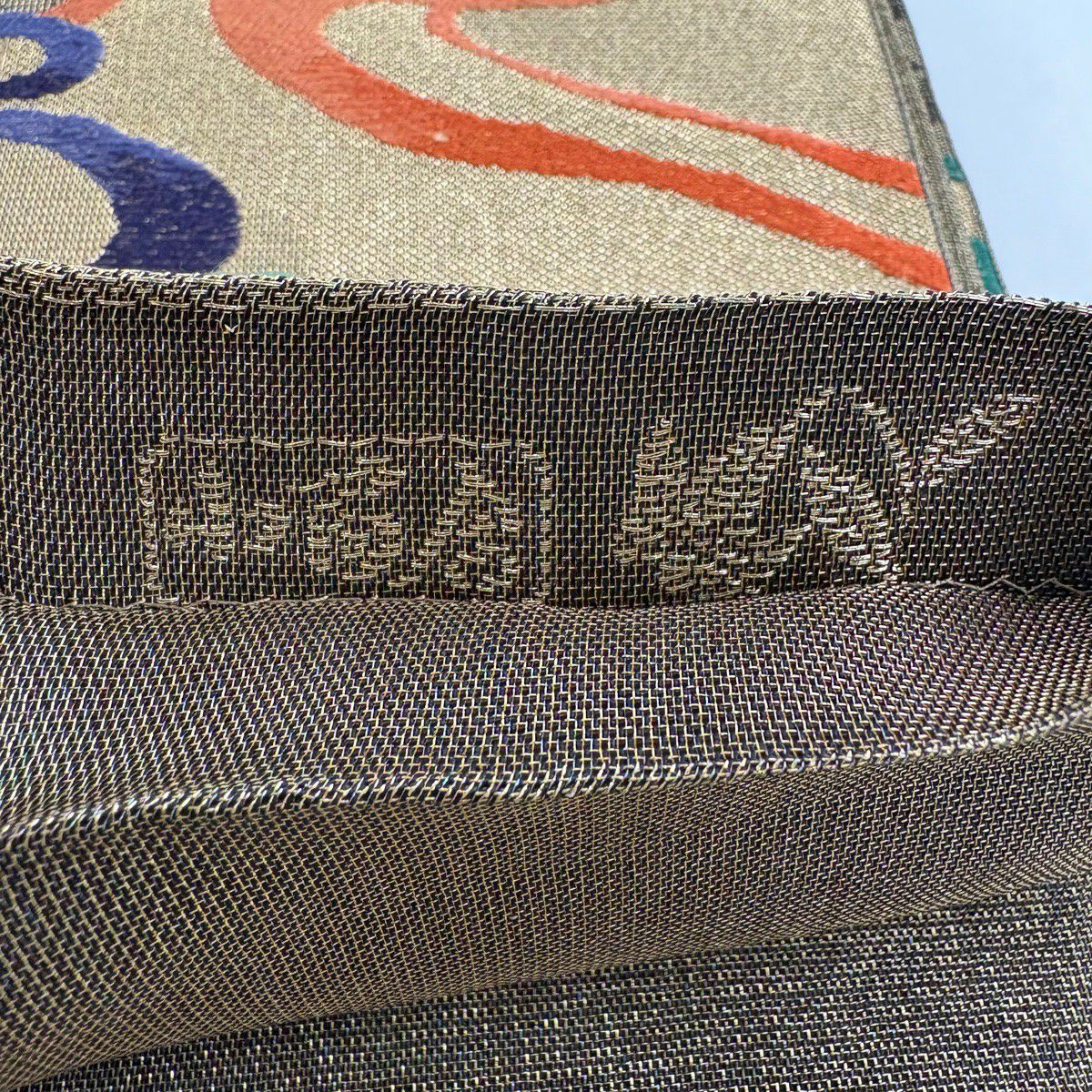 【美品】 袋帶 名品級 本袋 波頭 鱗紋 金絲 刺繡 金茶 六通 純蠶絲