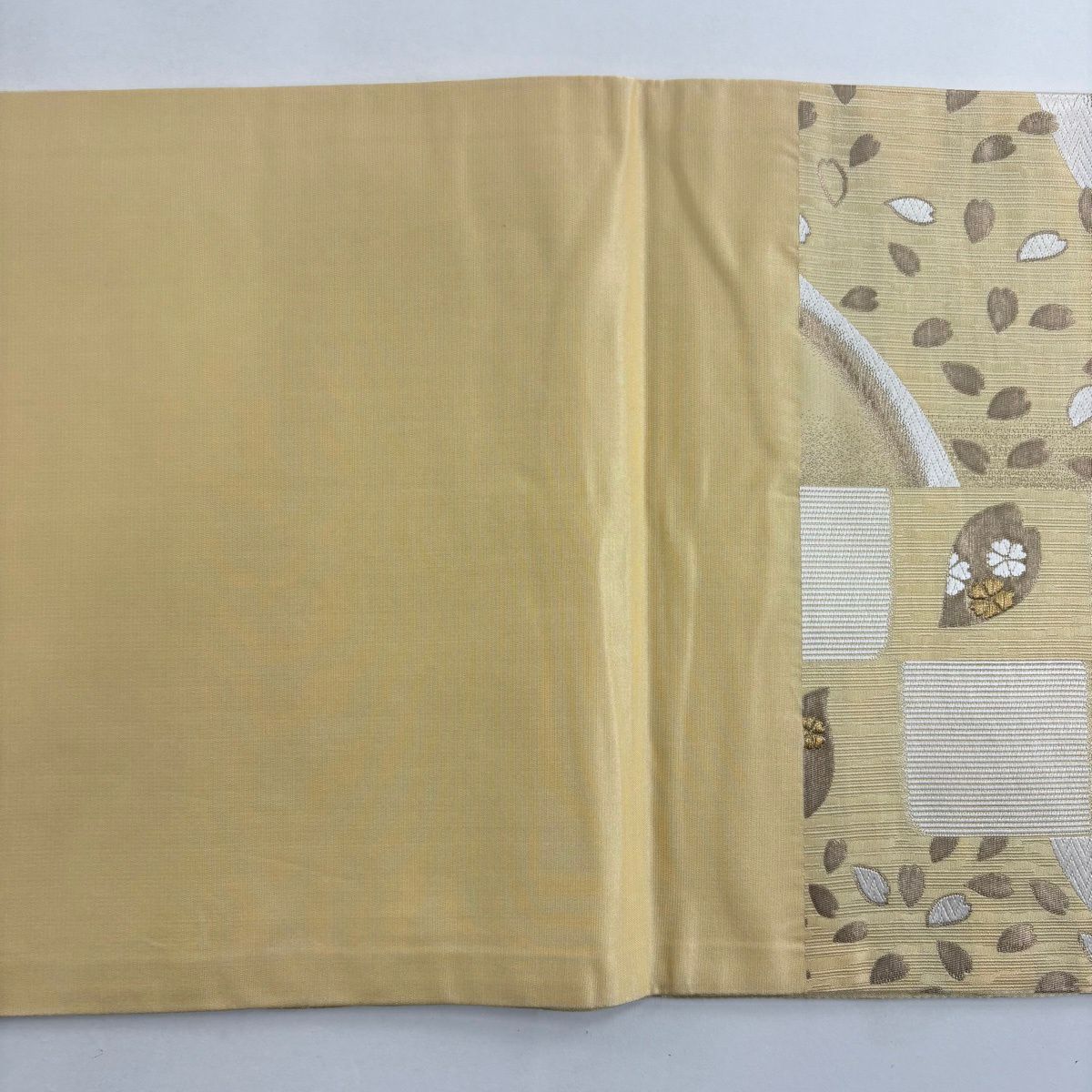 袋帶 名品級 花瓣 櫻花 刺繡 金線 淺土色 六通 純蠶絲