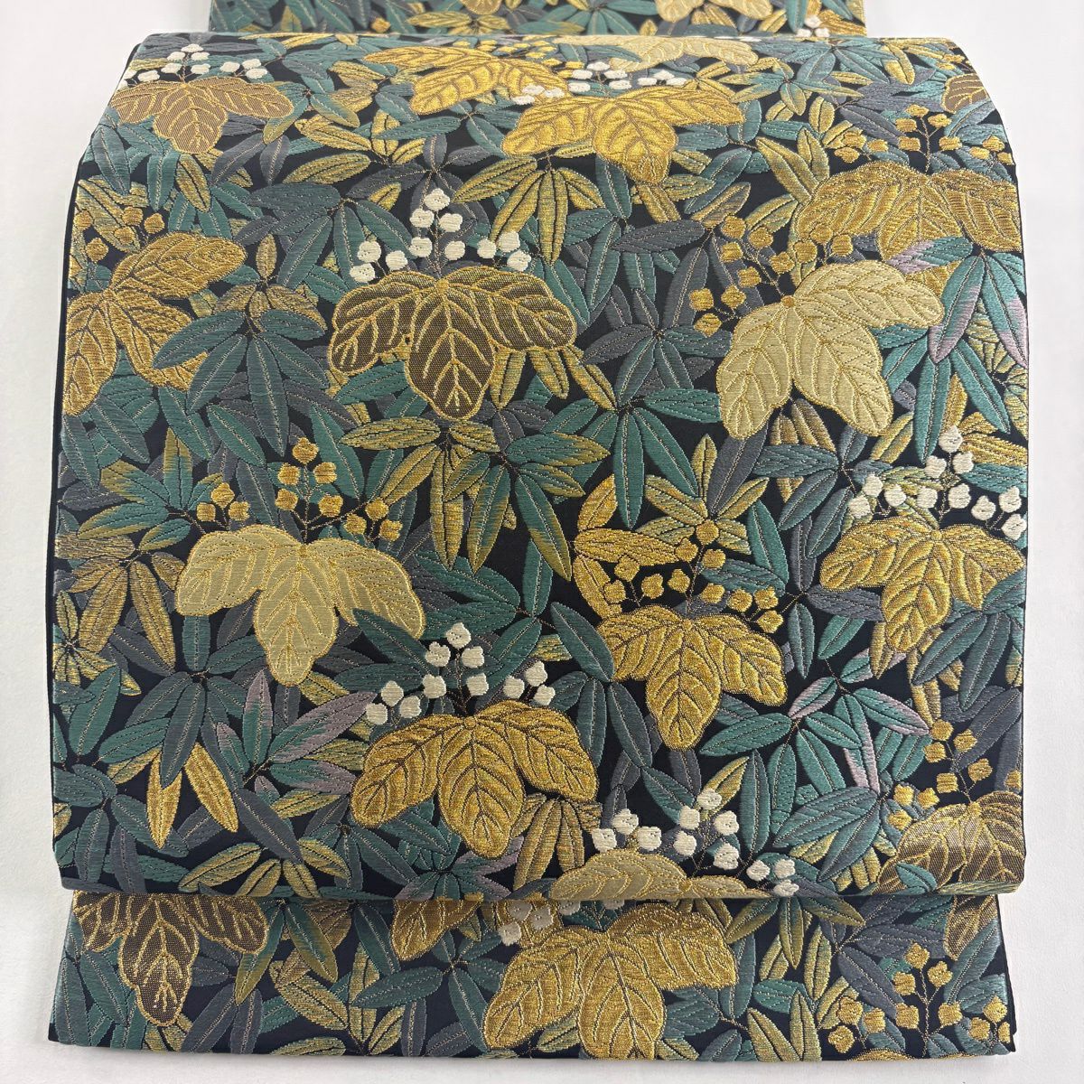袋帶 名品級 端繡桐壽紋 端繡桐壽紋 刺繡 金絲 黑 六通 純蠶絲