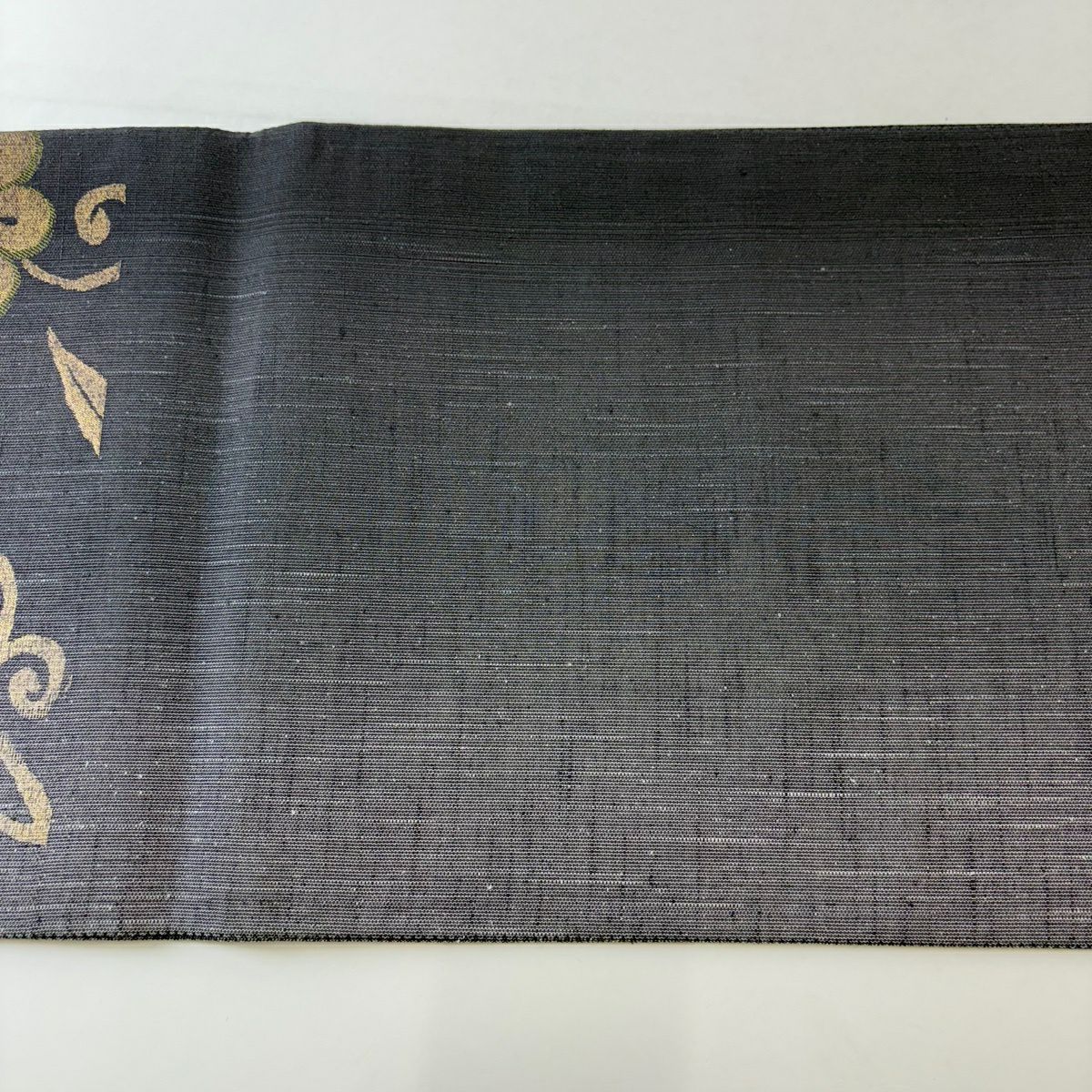 【美品】 袋帶 名品級 紬織織 花唐草紋 金絲 金金箔 灰紫 六通 純蠶絲