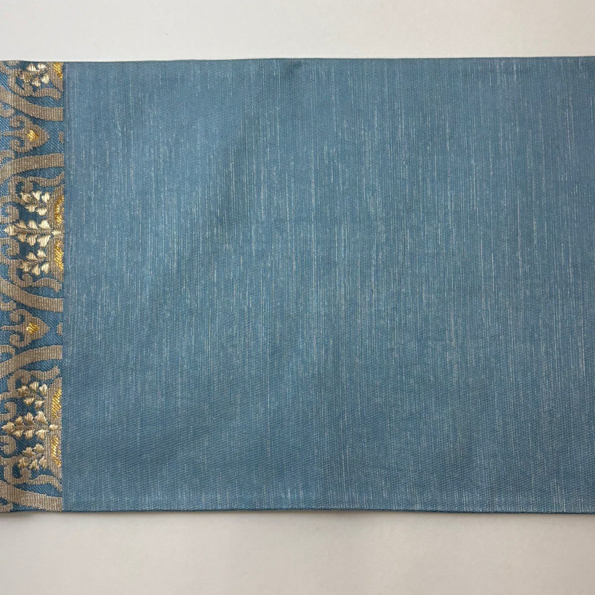 【美品】 袋帶 名品級 花井幸子 落款あり 金華山織 立涌 桐 銀糸 金金箔 水色 六通 純蠶絲