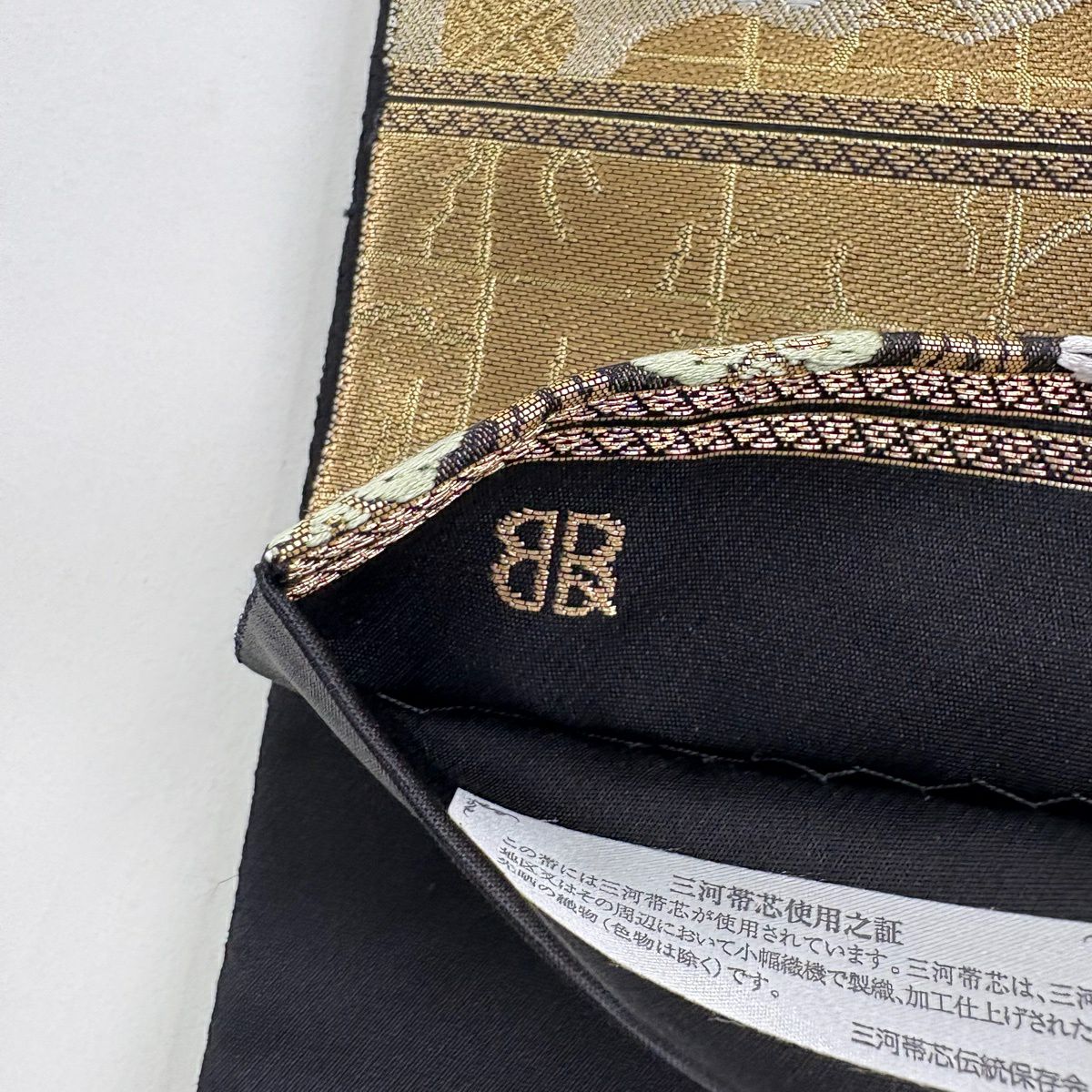 【美品】 袋帶 名品級 服部織物 落款 華紋 向鳥 金絲 金金箔 金色 六通 純蠶絲