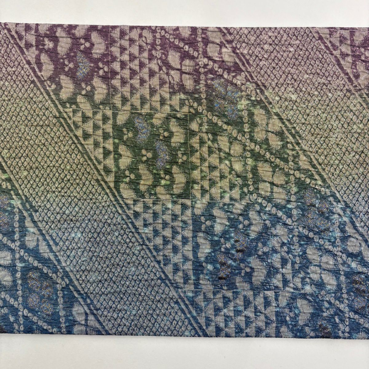 【美品】 袋帶 名品級 笠松樹 鱗 金金箔 青綠 全通 純蠶絲