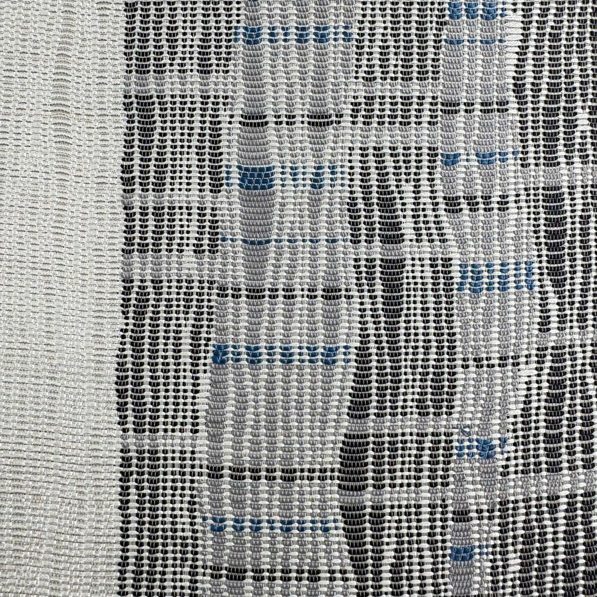 【美品】 袋帶 名品級 幾何學 灰 深藍色 お太鼓圖案 純蠶絲