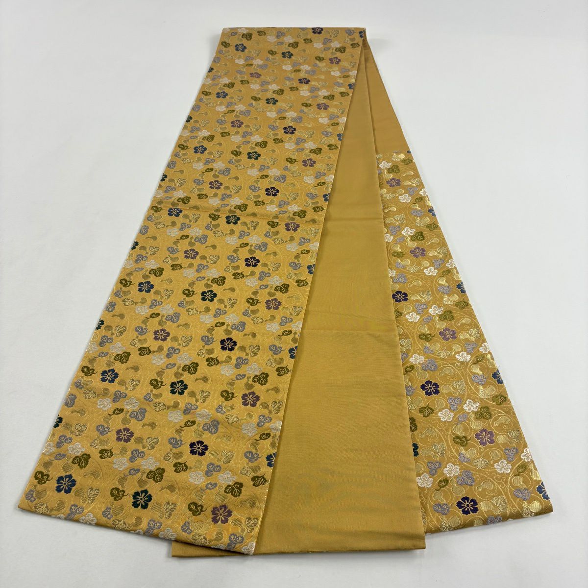 袋帶 名品級 瓢箪 唐草紋 金糸 金金箔 山吹 深黃 六通 純蠶絲