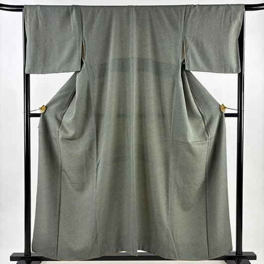 【美品】 江戶小紋 身長156cm 袖長67cm M 雙層 幾何學 灰綠 純蠶絲 名品級