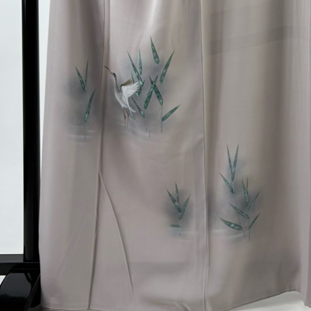 【美品】 付下 身長163cm 袖長66cm M 雙層 落款 鳥 葉紋 金銀彩 薄小豆 純蠶絲 名品級
