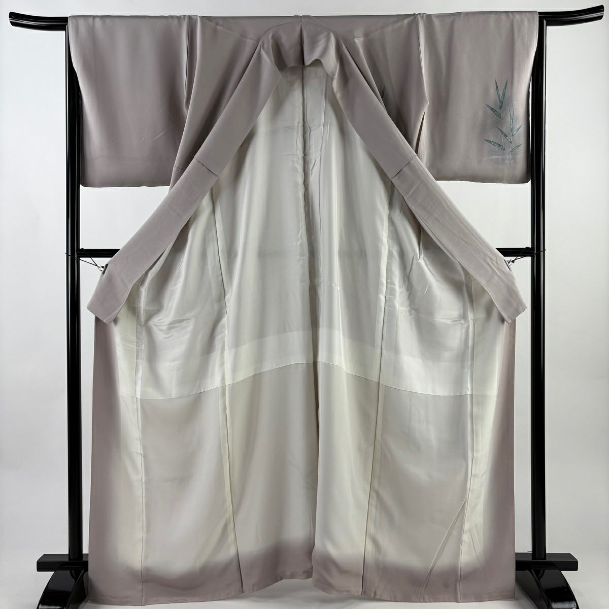 【美品】 付下 身長163cm 袖長66cm M 雙層 落款 鳥 葉紋 金銀彩 薄小豆 純蠶絲 名品級