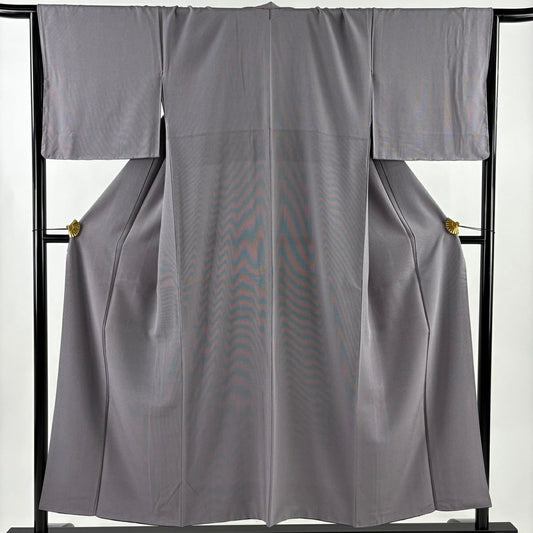 【美品】 江戶小紋 身長151cm 袖長66cm M 雙層 萬筋 灰紫 純蠶絲 名品級