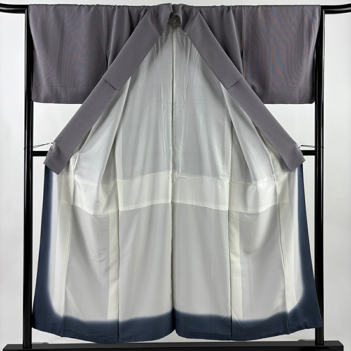 【美品】 江戶小紋 身長151cm 袖長66cm M 雙層 萬筋 灰紫 純蠶絲 名品級