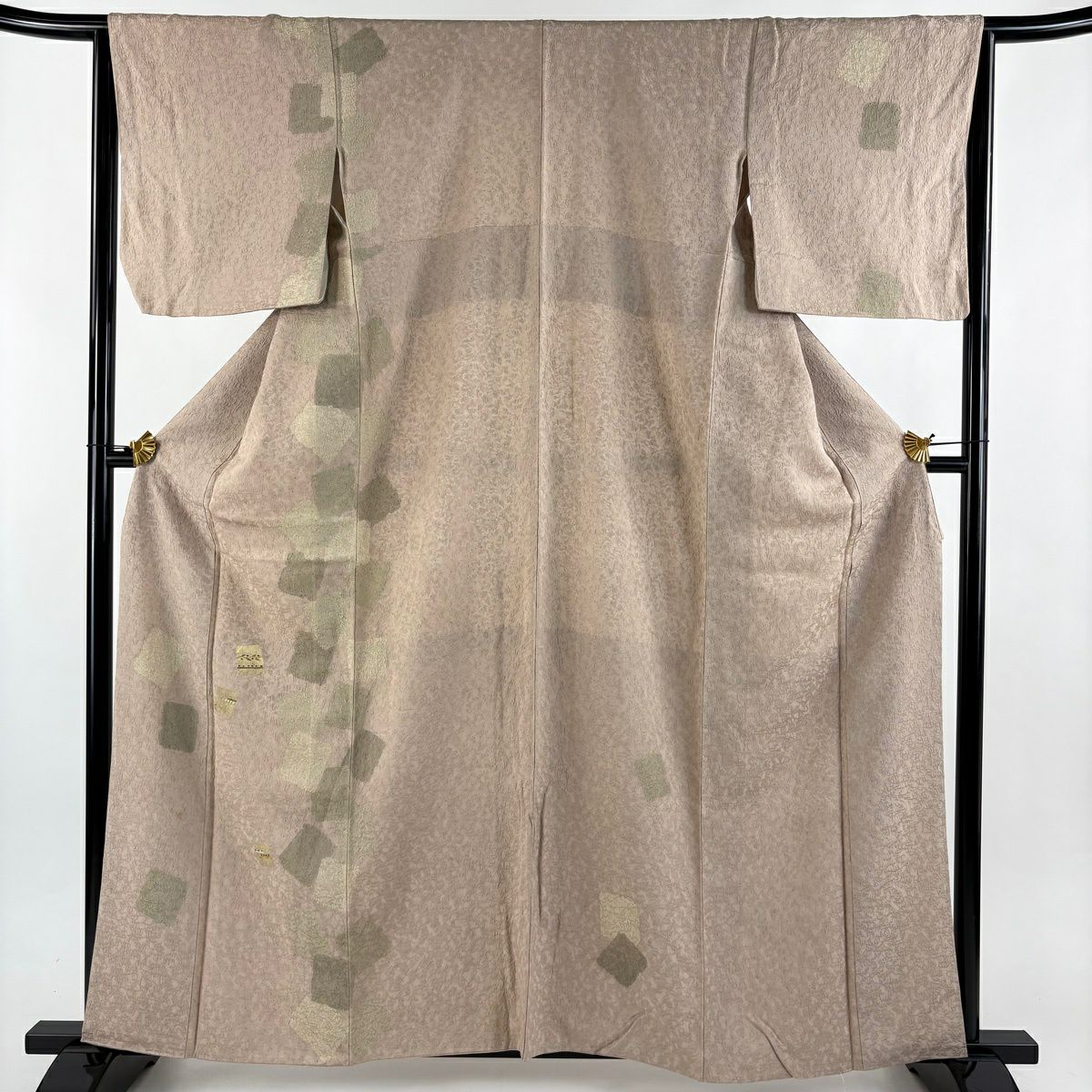 付下 身長161cm 袖長66cm M 雙層 破れ色紙 葉紋 金絲 刺繡 粉米色 純蠶絲 名品級