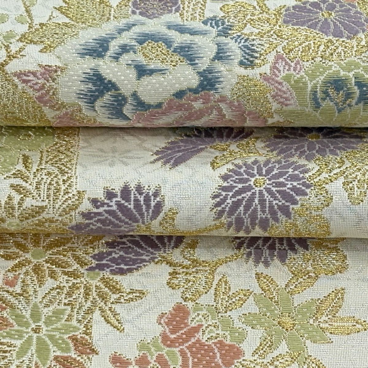 【美品】 袋帶 逸品級 木村雨山監修 落款あり 共箱付き 加賀友禪 古田芳彩 花車 花籠 梅花竹子 金糸 金金箔 灰白 六通 純蠶絲
